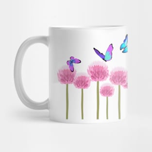 Butterflies over allium flowers Mug